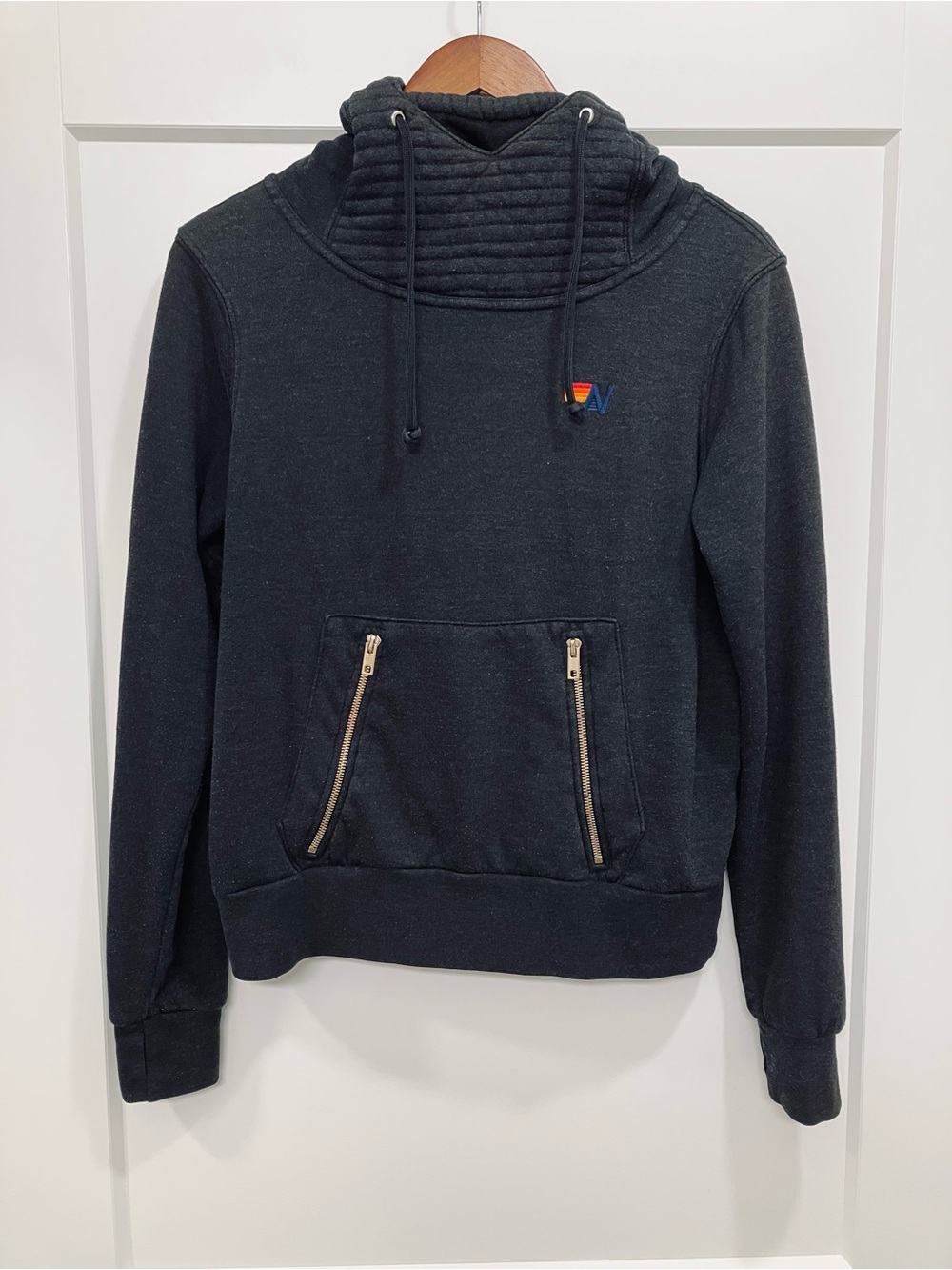 Aviator Nation Ninja Hoodie Charcoal Black Funnel Neck Zip Pocket Size Small - Picture 3 of 9